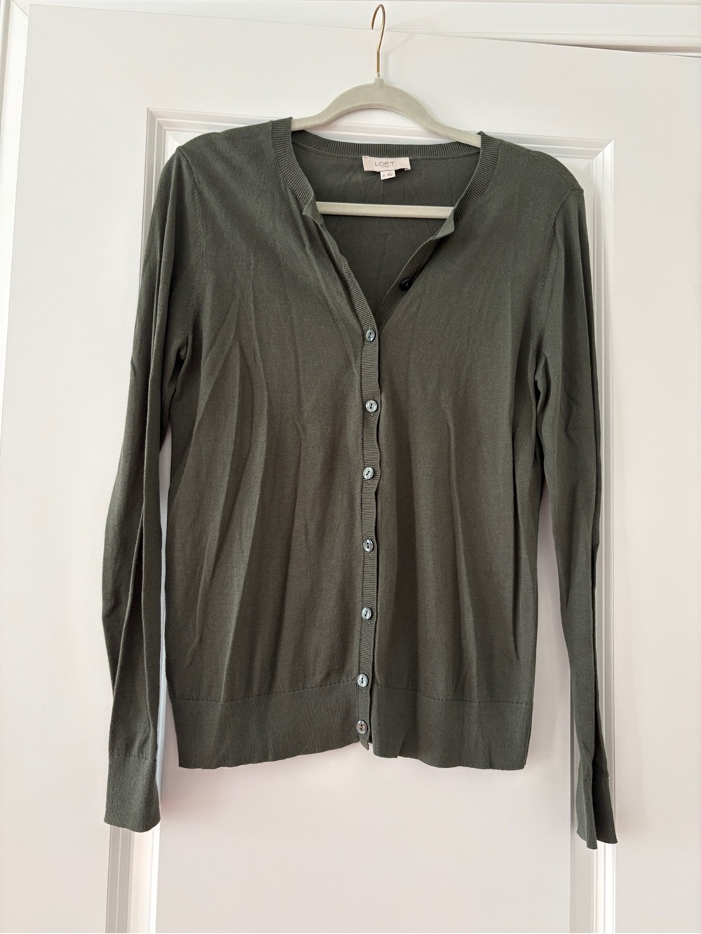 LOFT Olive Cardigan Button-Front Sweater